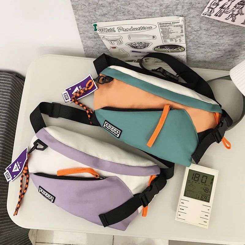 Couple style color blocked large capacity fashionable single shoulder crossbody bag, casual sports chest bag waist bag