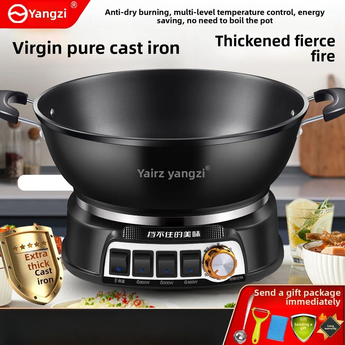 Panela elétrica de ferro fundido, panela elétrica doméstica, panela a vapor e panela de cozimento, panela elétrica de cozinha, dormitório