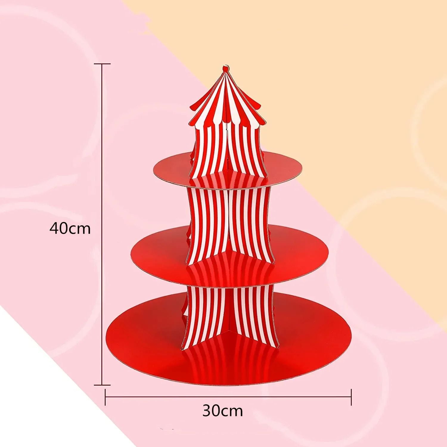 1Set 3 Tier Circus Carnival Paper Cupcake Stand Red Striped Cake Decorating Supplies Dessert Cupcake Stand