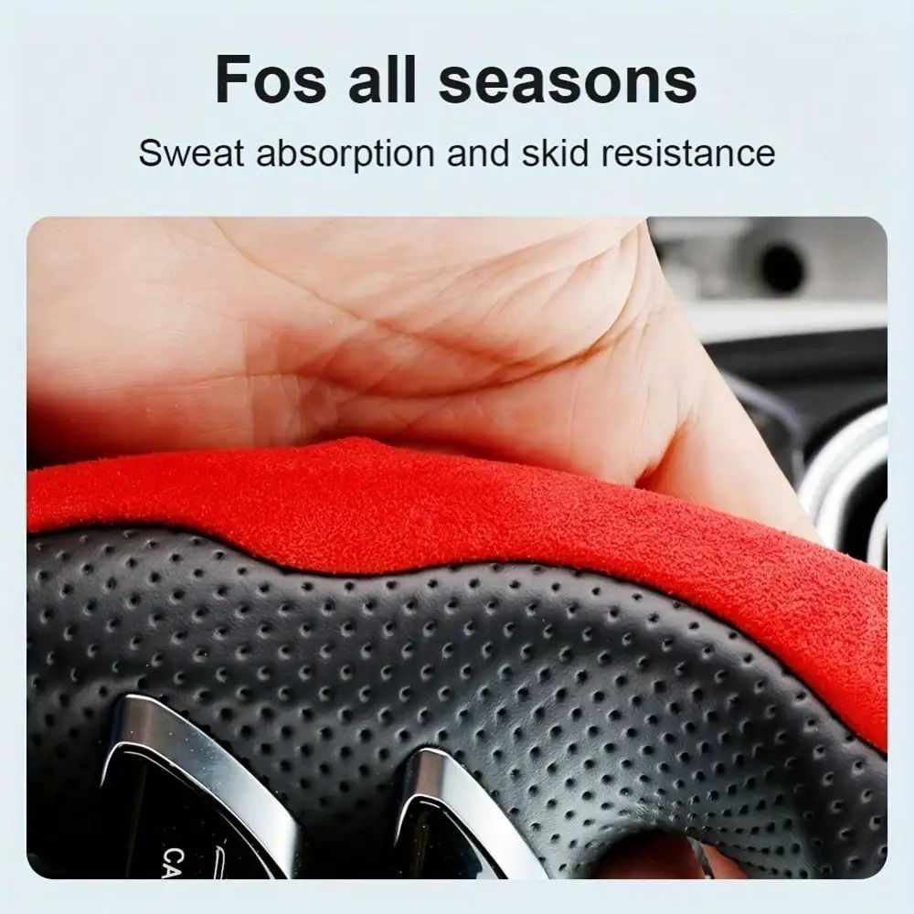 Capa Universal para Volante de Carro em Camurça / Couro Nappa 38CM Respirável Formato O/D Protetor Antiderrapante Acessórios de Interior Automotivo