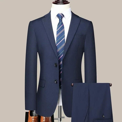 S-8XL New  (Blazer+ Pants) Men's Fashion Business Gentleman Trend Slim-fit Casual Wedding Travel Plus-size Solid Color Suit