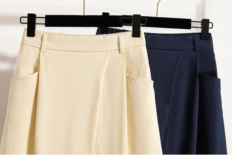 Summer Women Plus Size Skirt 2025 New High Waist Irregular Mid Long Skirt Woman Elastic Waist A Line Pleated Big Size Skirts