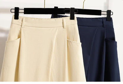 Summer Women Plus Size Skirt 2025 New High Waist Irregular Mid Long Skirt Woman Elastic Waist A Line Pleated Big Size Skirts