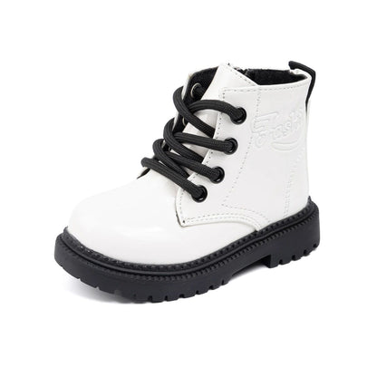 Autumn and Winter Children's Shoes Waterproof PU Leather Children's Boots Fashion Toddler Lace-up Zip High Boots Boys Girls