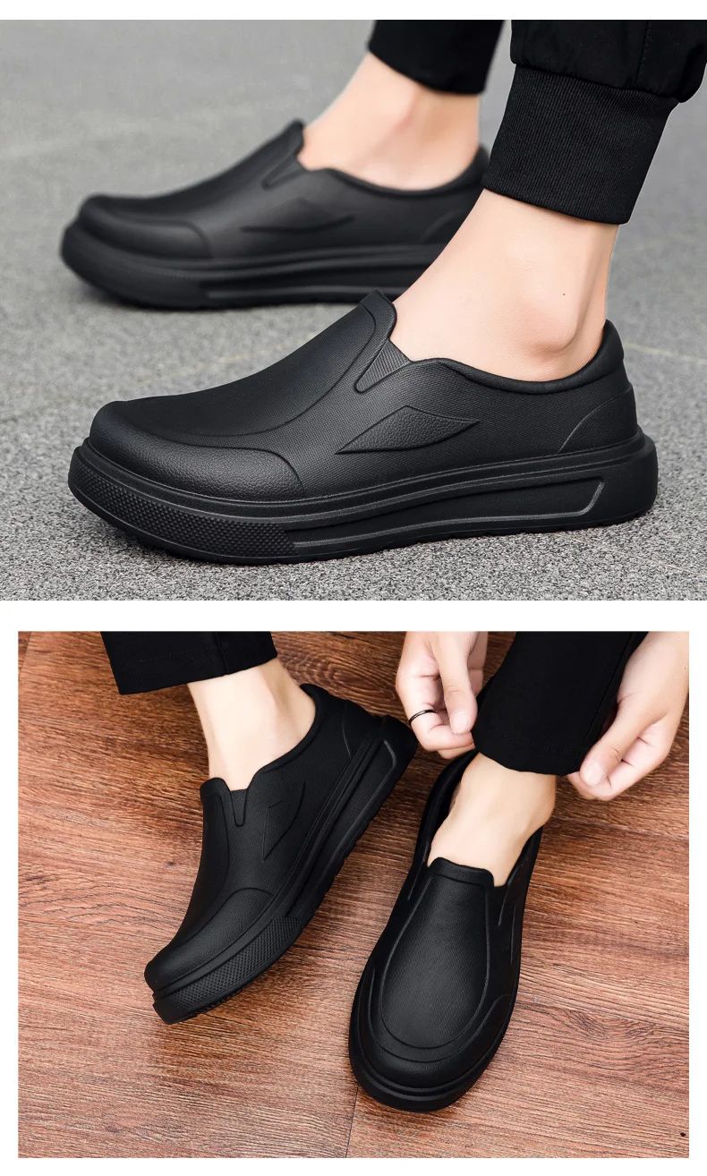 Men's Chef Shoes Anti Slip Oil Resistant Dirt Resistant Work Shoes Quick Drying Thick Soled Rain Shoes Large Size Breath Clogs