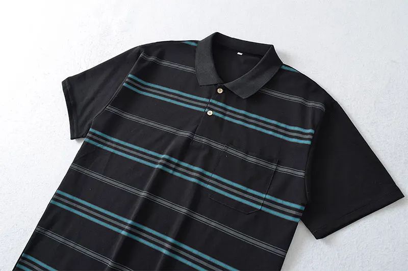 Men's Polo Shirt Button Up Polos Business Casual Lapel Short Sleeve T Shirt Summer Regular Fit Red Black Polo Stripe Shirts