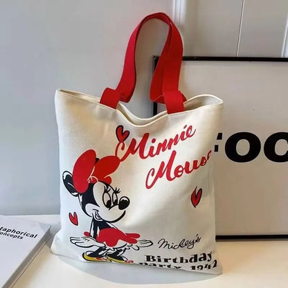 Mickey and Minnie Cartoon Creative Printed Pattern Handbag Large Capacity Fashion Canvas Shoulder Bag Female Mommy Bag