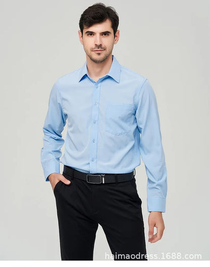 Iron-Free Long Sleeve Silk Smooth Drapey Wedding Shirt for Men Summer Business Formal Wine Red Large Size Men's Clothing