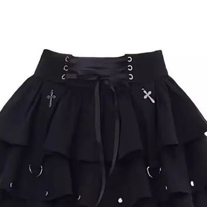 Black Y2K Spicy Girl Bow Tie Cake Skirt High Waist A- Line Mini Skirt Women's Summer New Design Sense Skirts for Girls