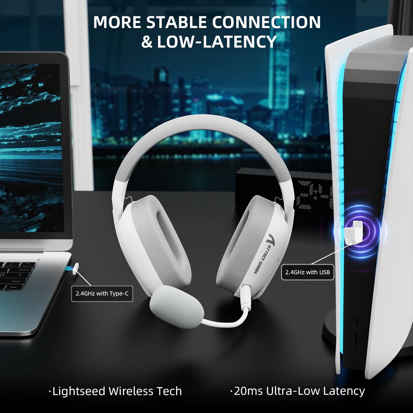 ATTACK SHARK L80PRO Low Latency Wireless Gaming Headset Tri-Mode Bluetooth Ultra-Light 40mm Drivers Headphone for PC PS5 Switch