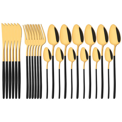 24Pcs Stainless Steel Dinnerware Set Kitchen Fork Spoon Knife Dinner Cutlery Set White Silver Western Flatware Tableware Set
