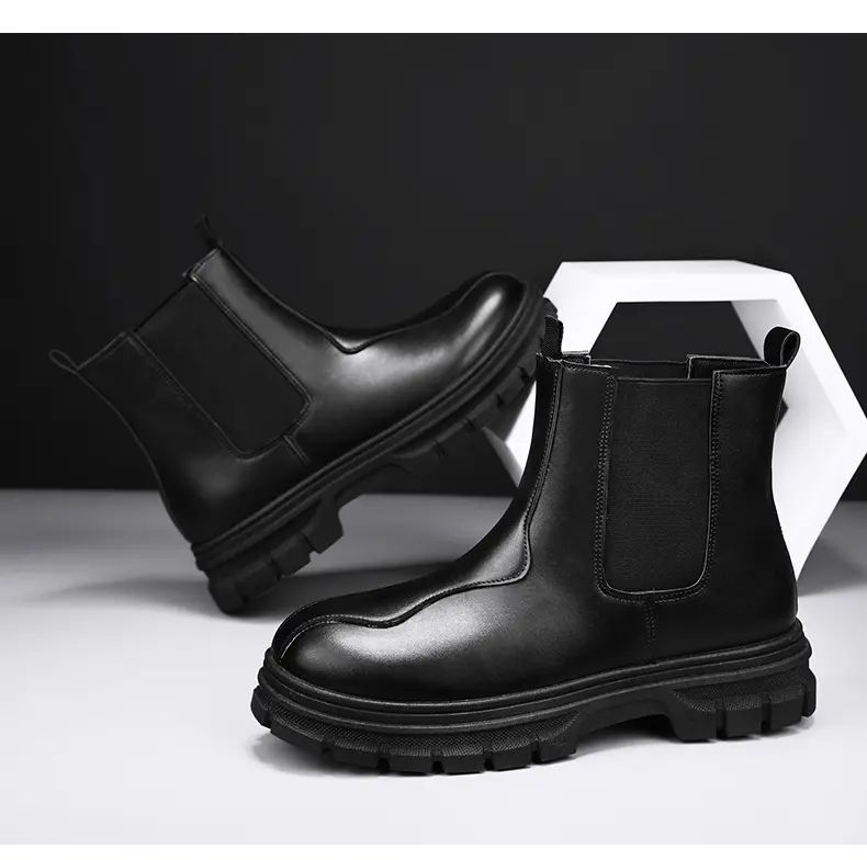botas chelsea masculinas de luxo cano alto, sapatos de couro originais pretos da moda, bota plataforma de cowboy, bota chunky com cano longo elegante