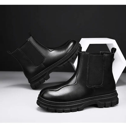 botas chelsea masculinas de luxo cano alto, sapatos de couro originais pretos da moda, bota plataforma de cowboy, bota chunky com cano longo elegante