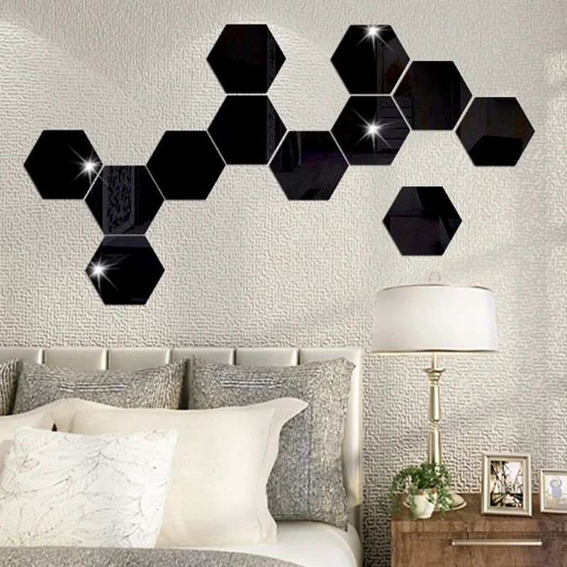 3/6/12pcs 3D Hexagon Mirror Wall Sticker DIY TV Background Living Room Stickers Wall Decor Bedroom Bathroom Home Decoration