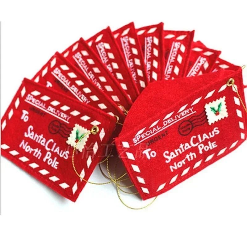 Santa Claus Envelope Red Felt Non-Woven Letter Embroidered Envelopes for Christmas Tree Hanging Card Candy Gifts Bags Home Decor
