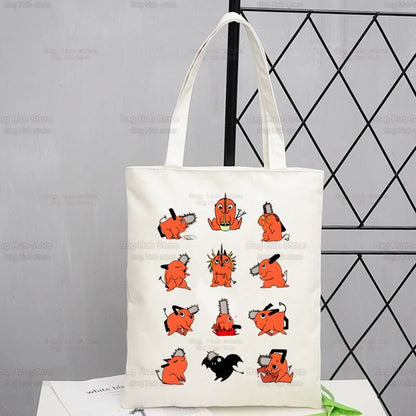 Chainsawman Kawaii Pochita Denji Shopping Bag Bolsas De Tela Shopper Chainsaw Man Anime Shopping Jute Bag Cotton Bag Jute Sacola