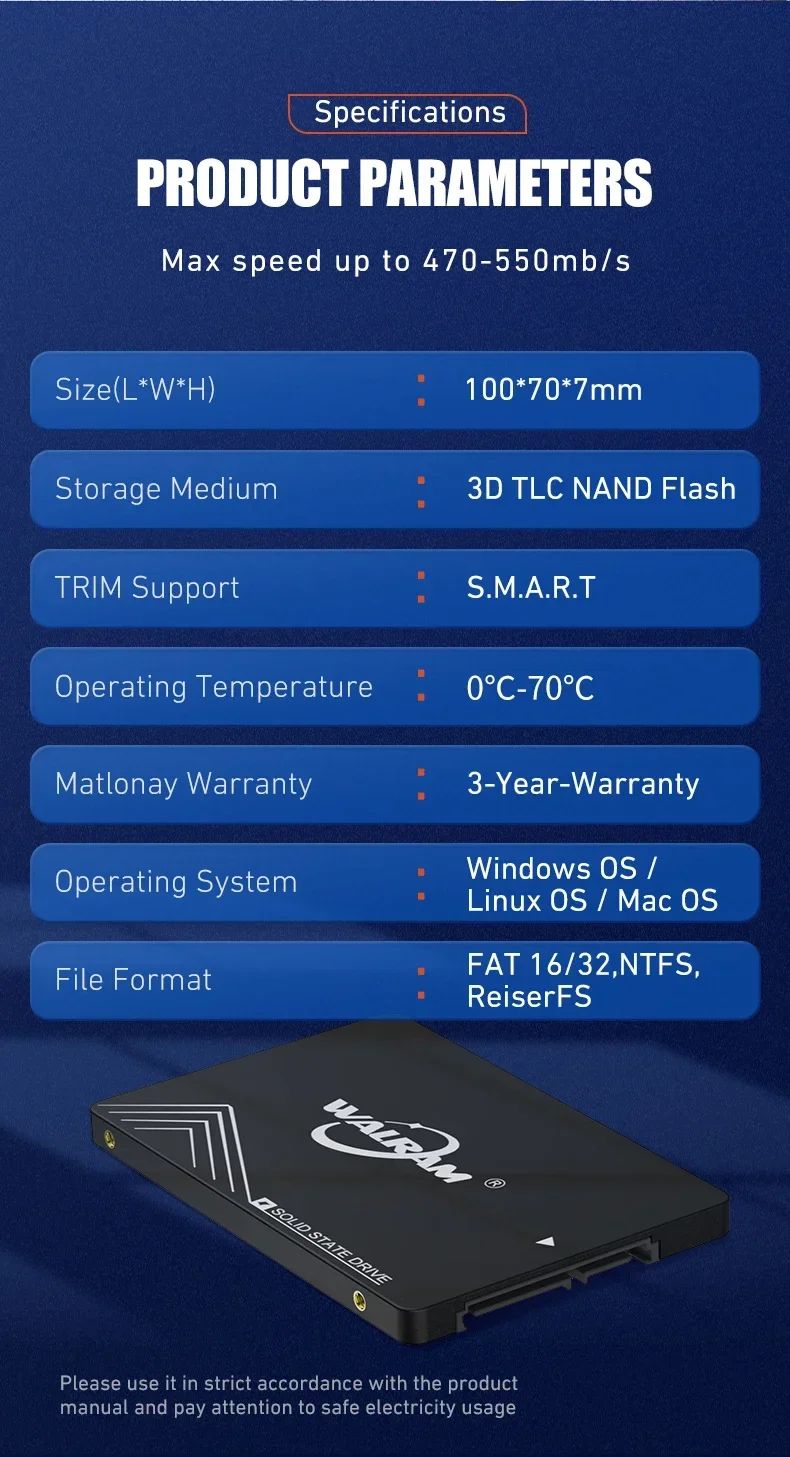 SSD WALRAM 1TB 2.5 SATA3 SSD 120GB 128GB 256GB 512GB 500GB HDD Notebook Unidade de Estado Sólido 240GB SATA 3 Disco Rígido para PC de Mesa