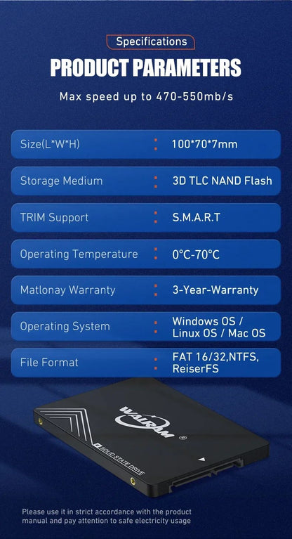 SSD WALRAM 1TB 2.5 SATA3 SSD 120GB 128GB 256GB 512GB 500GB HDD Notebook Unidade de Estado Sólido 240GB SATA 3 Disco Rígido para PC de Mesa