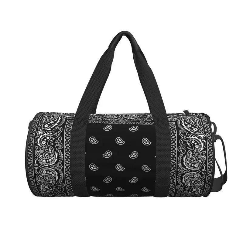 Colorful Paisley Black Bandanna Border Scarf White Sports Gym Bag Couple Large Capacity Fitness Bag Portable Luggage Handbag