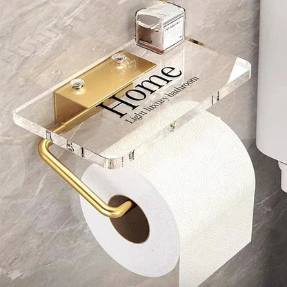 Luxury Gold Toilet Paper Holder with Shelf No Punching Acrylic Roll Paper Holder Tissue Hanger Bathroom Accessories  Bathroom