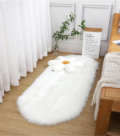 Super Soft Plush Oval Rug Mat Fluffy White Carpets for Living Room Home Decor Bedroom Kid Room Decoration Salon Thick Pile Rug