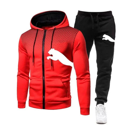 New Two-piece Set of Zippered Hooded Sweatshirts and Sweatpants for Fashionable Men, Casual Outdoor Sports Men in Autumn