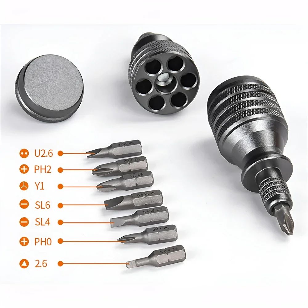 Mini Chave de Fenda Chave Phillips de Titânio 1/4 Polegada Magnética 7 em 1 Bit de Liga de Aço S2 Ferramenta Manual de Reparo EDC