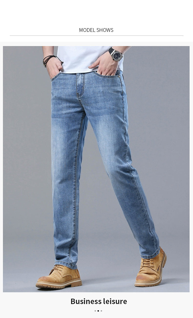 Calça Jeans Masculina Slim Fit 2024 de Material Fino ou Grosso Luxo Estilo Clássico Negócios Jeans Elástico Calças Masculinas Roupas