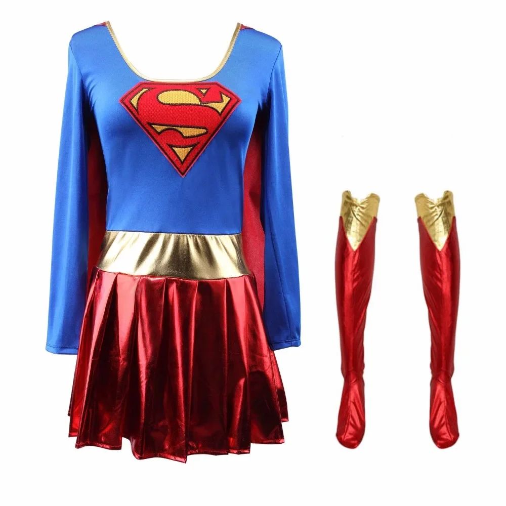 Women Super Girl Superhero Superwomen Costume Fancy Dress Outfit Party Halloween Superwomen Costume Fancy Dress