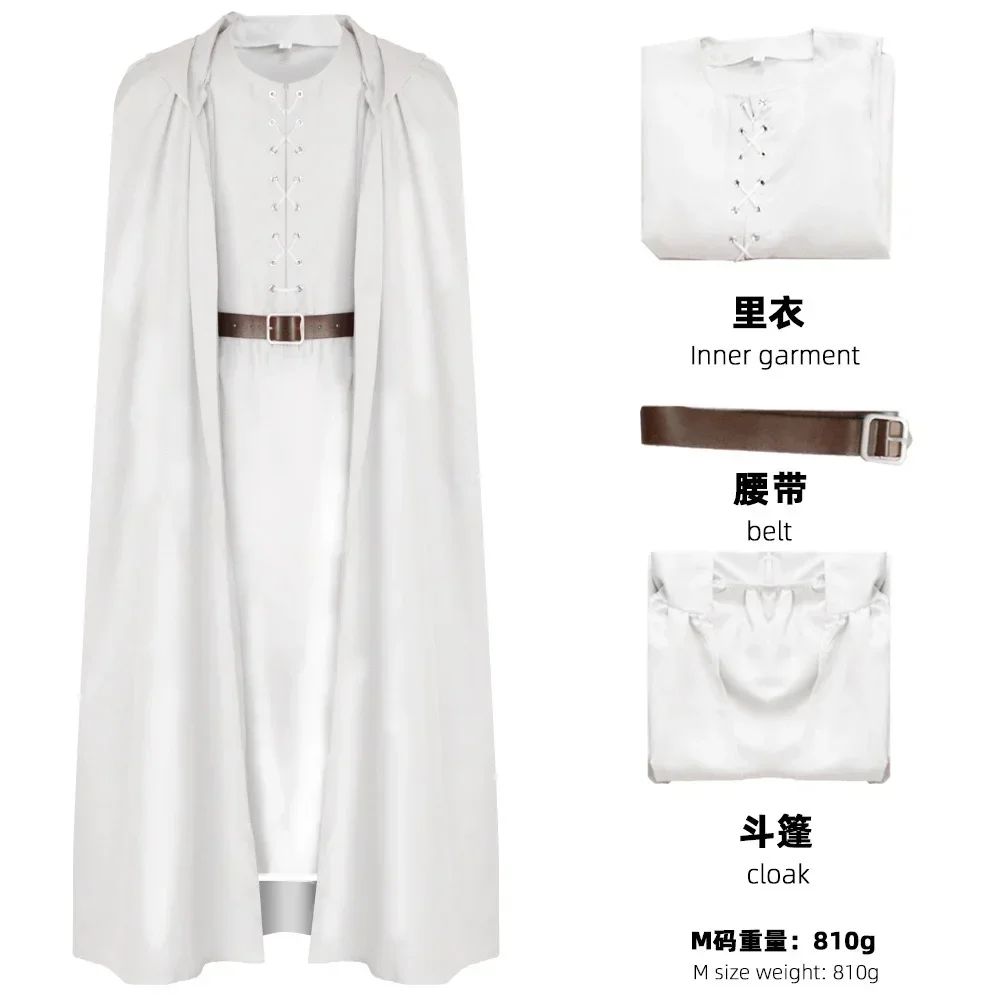 Movie Gandalf Cosplay Costume White Rings Robe Cape Men Fantasia Halloween Carnival Suit