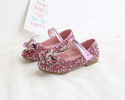 Fashion Girls Shoes Kids Flats Shoes Sequins Rhinestone Princess With Butterfly-Knot Flats Shoes For Students New Autumn 2022