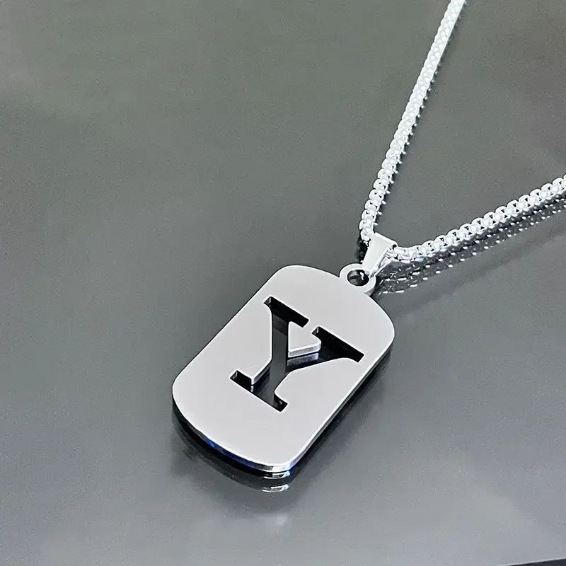 Colares de pingente de aço inoxidável com letra inicial A-Z da moda punk para homens e mulheres, atacado, joias, colar, joias góticas