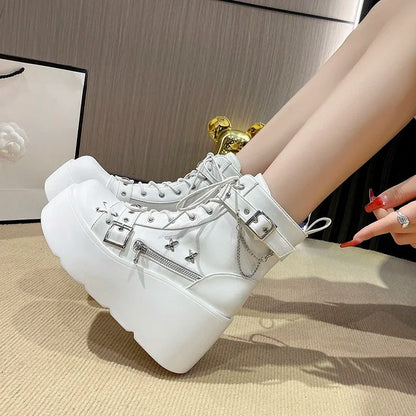 New Gothic Style Platform Vampire Cosplay Women Mid-calf Boots 2024 Winter Wedges Comfy Women Motorcycle Boots Shoes