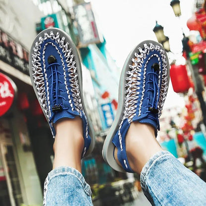 Summer Men Sandals Women Slippers Weaving Design Beach Sandals Breathable Casual Flat Sandals Outdoor Couples Sandals Size 48