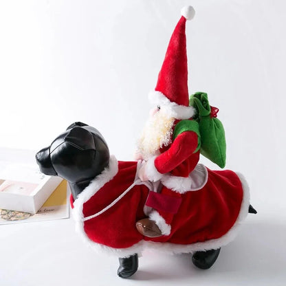 Fantasia de Natal Engraçada de Cachorro Papai Noel Montando em Cachorro de Estimação Gato Roupa de Feriado Roupas de Fantasia para o Halloween Natal