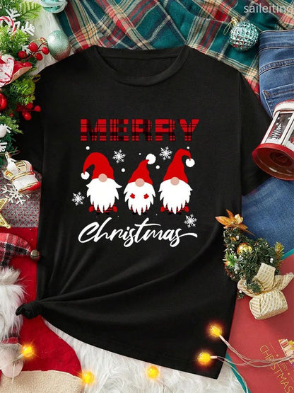 Casual Christmas Santa Claus TShirt for Harajuku Short Sleeve Casual Women's T-shirt Clothing Street Tops Tees Aesthetic Clothes