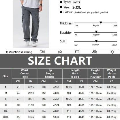 Calças de Moletom Masculinas Reta Casual Outono Inverno Calças Masculinas de Corrida Jogger Esportivas para Academia Calças Lisas com Vários Bolsos