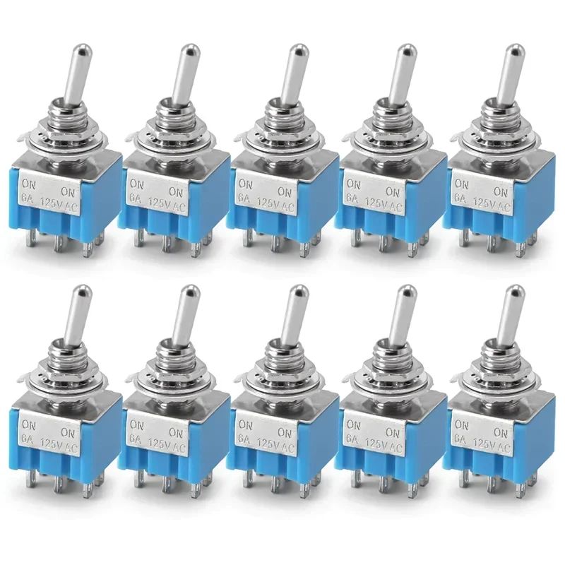10Pcs Light Blue Miniature Toggle Switch MTS-102/103/202/203 3 Pin 6 Pin Rocker Power Switch ON-OFF-ON / ON-OFF Waterproof Cap