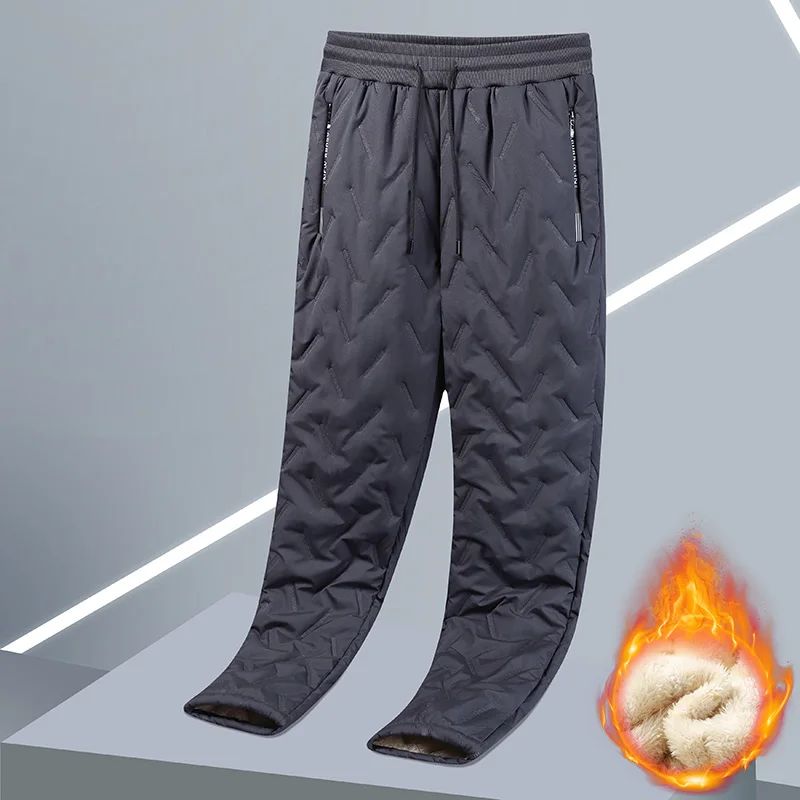 Calça Moletom Masculina Jogger Impermeável Forrada de Lã Grossa Calças de Treino Esportivas Quentes de Inverno com Zíper e Bolsos