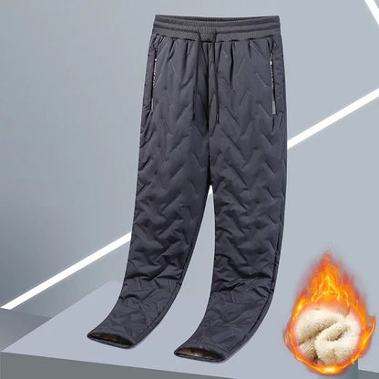 Calça Moletom Masculina Jogger Impermeável Forrada de Lã Grossa Calças de Treino Esportivas Quentes de Inverno com Zíper e Bolsos
