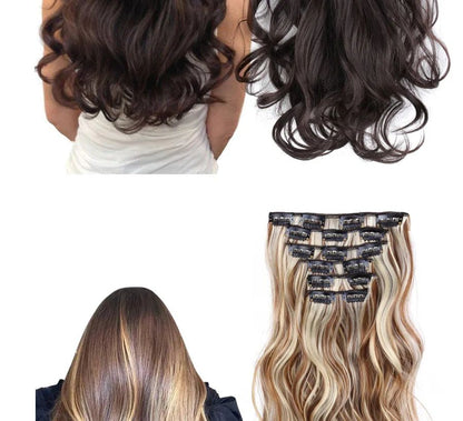 22 Polegadas Sintético Cabelo Liso Longo 16 Clipes 6 Peças/Conjunto Apliques de Cabelo Loiro Preto Resistente ao Calor Para Mulheres