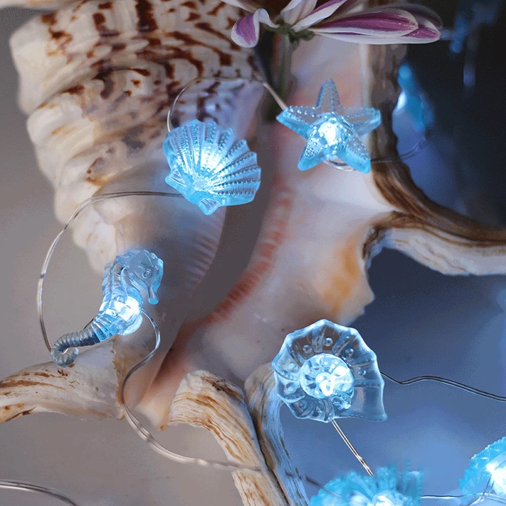 Ocean Theme 20/30 Leds String Lights Shell Starfish Under The Sea LED Fairy Light for Wedding Party Christmas Decoration Lamp
