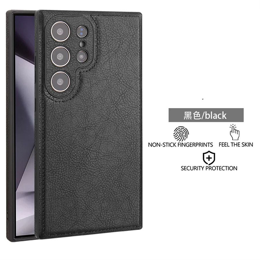 Capa de couro PU vintage de luxo para Samsung S25 Ultra S24 Plus S23 S22 S24Ultra, fina, à prova de choque, com para-choque macio