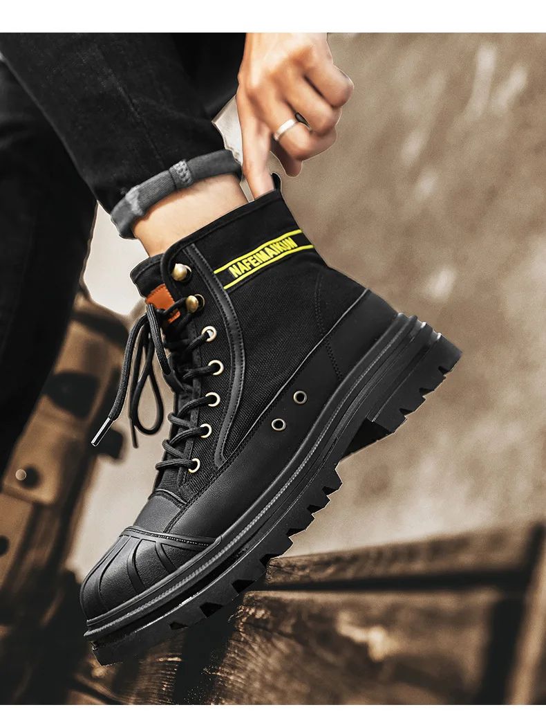 Men's Shoes  Autumn and Winter Breathable High-top Boots Heightened Thick-soled All Match Canvas Casual Shoes Mens Boots