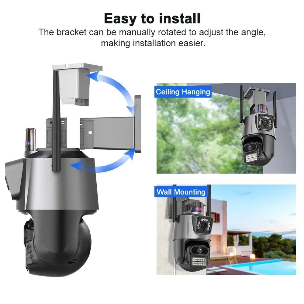 9MP Three Lens Dual Screen PTZ ICsee Alexa NVR Security CCTV WiFi Camera Outdoor8X Zoom Security Camera 4K Video Surveillance