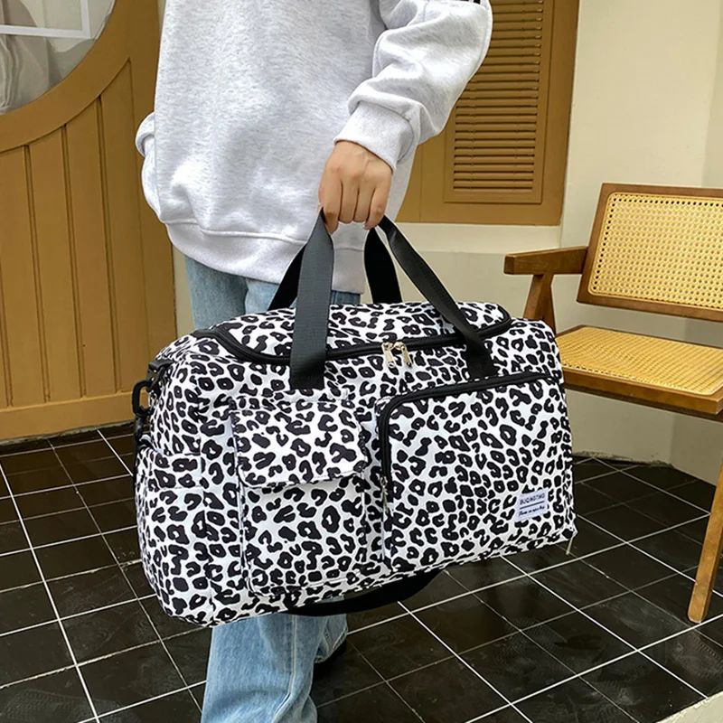 Travel Bag Women's Handbag Leopard Zebra Camouflage Waterproof Large Pull Rod Boarding Fitness Dry Wet Separation Luggage Bag