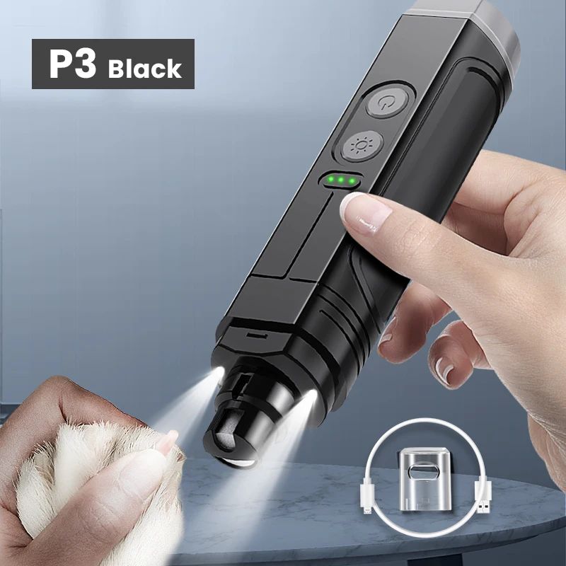 ROJECO P3 Lixador de Unhas Elétrico para Pets Aparador de Unhas de Cachorro com 2 Luzes LED Recarregável Ferramentas para Aparar Unhas de Gato