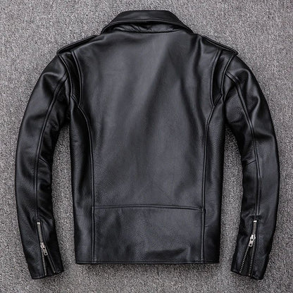 Spring Classical Motorcycle oblique zipper Jackets Men Leather Jacket Natural Calf Skin Thick Slim Cowhide Moto Jacket man