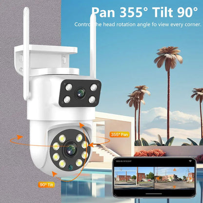 Câmera WIFI PTZ de Lente Dupla Tuya 4K 8MP para Exterior com Tela Dupla Ai Detecção Humana Automática Segurança com Alexa Google