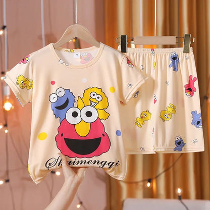 Children's Anime Doraemon Pajamas Set  for Kids Sleepwear Baby Short-sleeve Big Girls and Boys Home Thin Clothes Set Summer